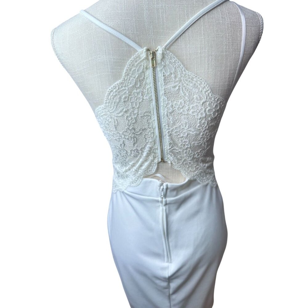 White Spaghetti Strap Lace Back Midi Dress Gold Zipper Formal Wedding Homecoming - Picture 14 of 16